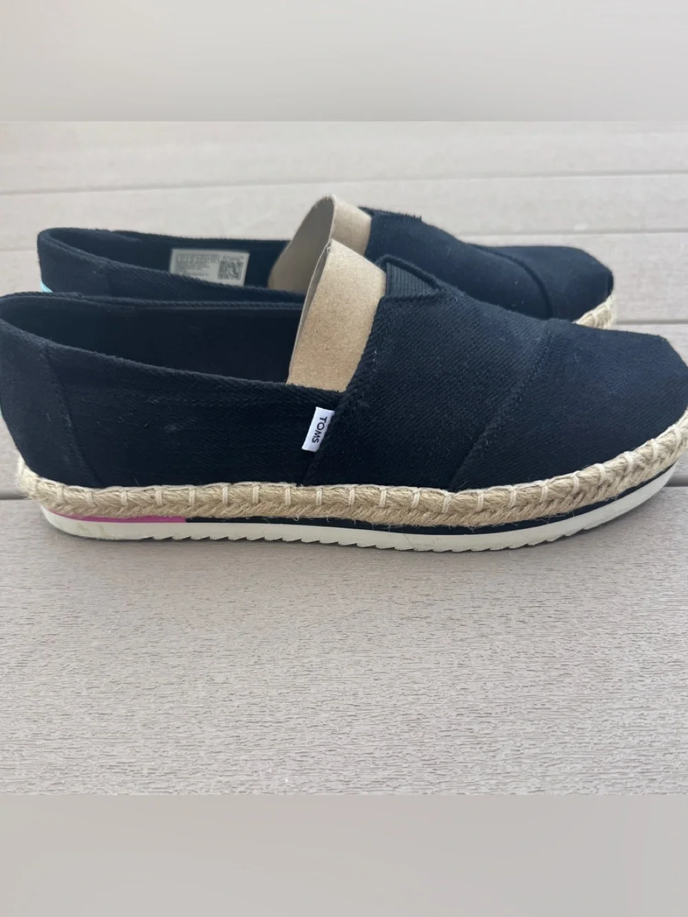 TOMS Woman’s Black Canvas Espadrille with Tan Accent